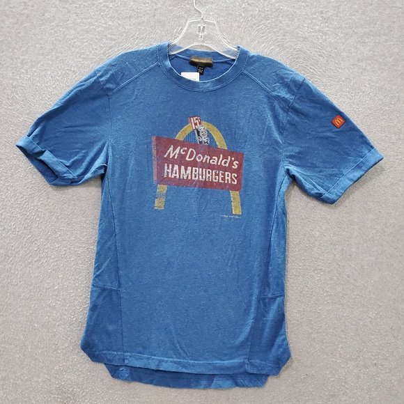 McDonald Men Shirt‎ XS Blue Logo Graphic Print First Edition Short Sleeve Tee - Picture 1 of 8